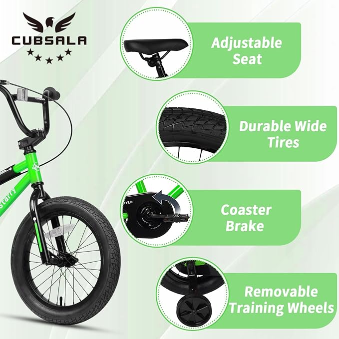 12 14 16 18 Inch Kids Bike BMX Style Bicycle with Training Wheels Coaster Brake for 2-10 Years Old Toddlers Boys Girls Multiple Colors