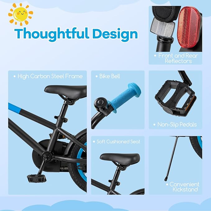 BABY JOY Colorful Macarons Kids Bike, 12 14 16 18 Inch Sporty Children's Bicycle with Training Wheels, Adjustable Handlebar & Saddle, Handbrake & Coaster Brake, Boys Girls Bike for 3-8 Years Old