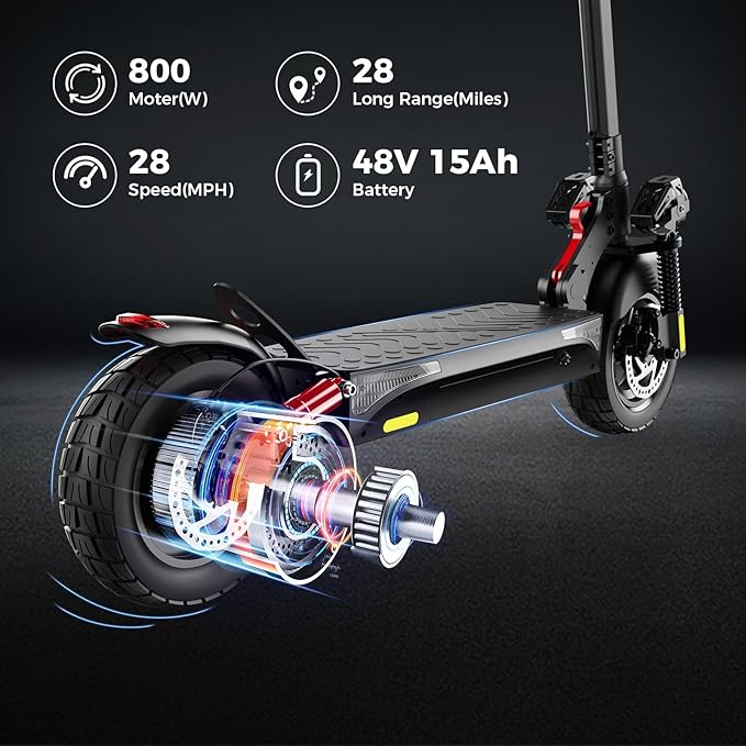 iScooter Electric Scooter, 10" Tires, 800W Motor E-Scooter Up to 25/28 Miles Range, Top Speed 24/28 MPH, Adjustable Handlebar Height, Folding Commuting Electric Scooter for Adults-(Optional Seat)