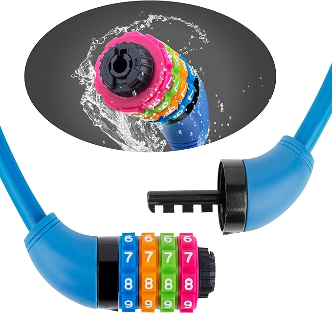 Bike Lock Cable, Bicycle Cable Lock with 4 Digit Combination & Large Lock Head, Resettable Kids Bike Cable Lock, 2 Ft x ∅0.45 in, Lock for Bike, Scooter, Skateboard, Motorcycle, E Bike (Bule)