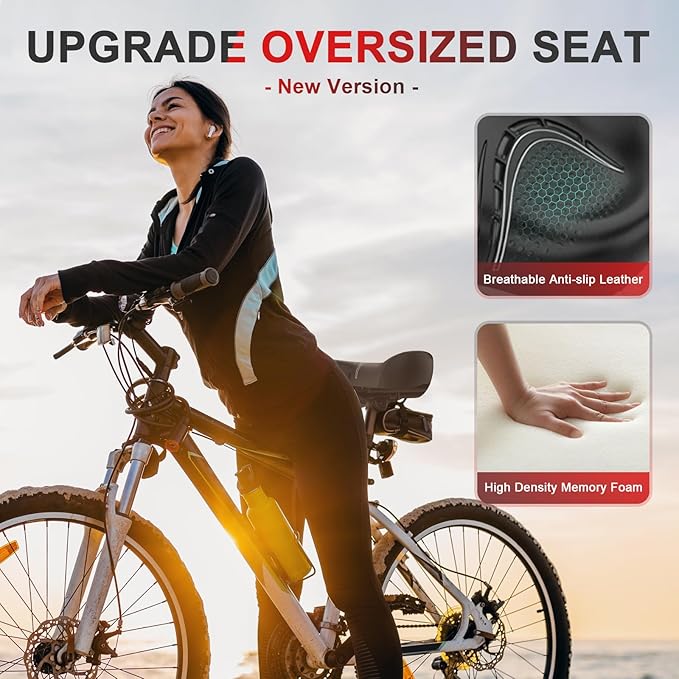 BLUEWIND Oversized Bike Seat, Wide Bicycle Saddle Novel Backrest Design for Electric Bike, Universal Fit Exercise Bike or Road Stationary Bike Seat Cushion for Men & Women