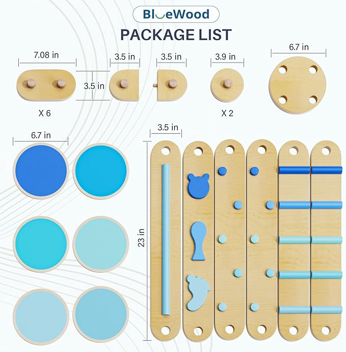 BlueWood Balance Beam for Kids 3-5, Toddler Sensory Wooden Toys and Stepping Stones, Build Coordination Gymnastics Obstacle Motor Skill for Kid