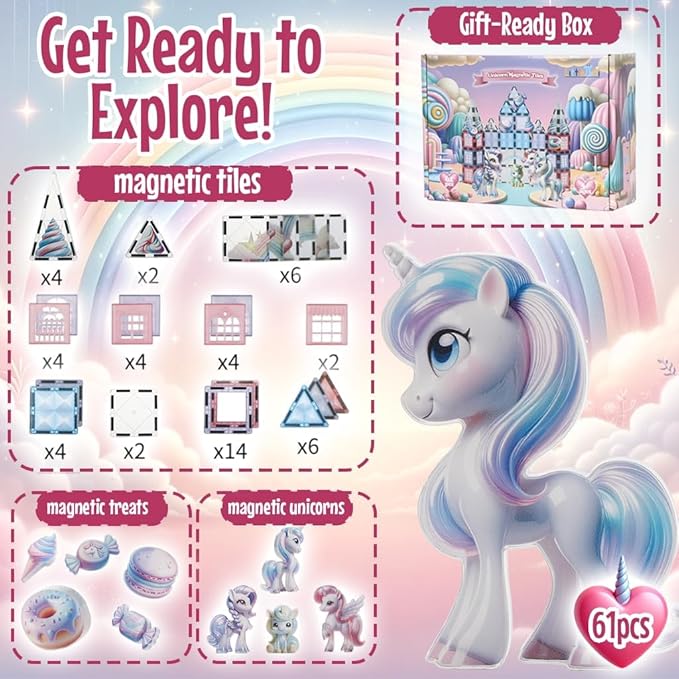 Little Pi Unicorn Toys for Girls Age 4-6 - Unicorn Magnetic Tiles Frozen Toys for Girls Age 4-7 - 3 Year Old Girl Gifts 4 Year Old Girl Birthday Gifts Magnetic Blocks Age 3 4 5 6 7 8