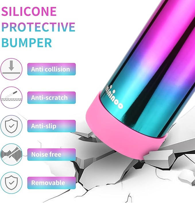 Mininoo Girls Water Bottle for School, 16oz Stainless Steel Insulated Metal Water Bottle with Straw Lid for Boys