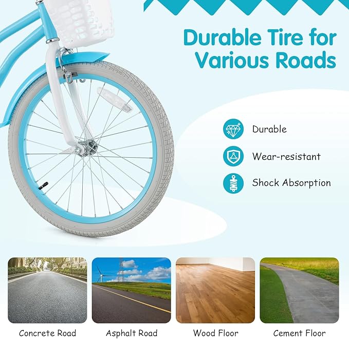 HONEY JOY Kids Bike, 12 14 16 18 20 Inch Toddler Bikes w/Training Wheels, Handbrake & Coaster Brake, Fully Enclosed Chain, Adjustable Handlebar & Seat, Kids Bicycle w/Basket, Girls Boys Bike 3-8