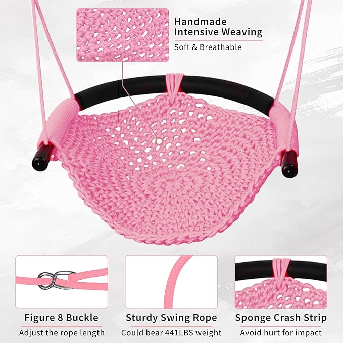 Hi-Na Kids Tree Swing Seat for Kids Rope Swing Seat, Indoor Swing for Kids Outdoor, Backyard Swing Tree Swing Seat Door Swing (Pink)