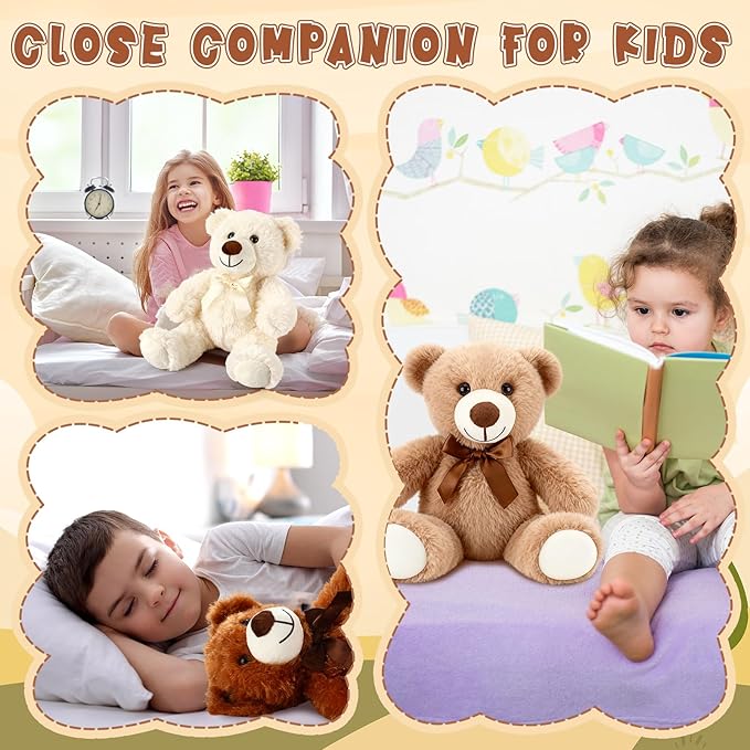 Civaner 4 Pack 14 Inches Bear Plush Stuffed Animals Operation Christmas Cute Soft Bears Gifts Bulk for Girls Boys Girlfriend(Light Brown, Dark Brown, White, Gray)