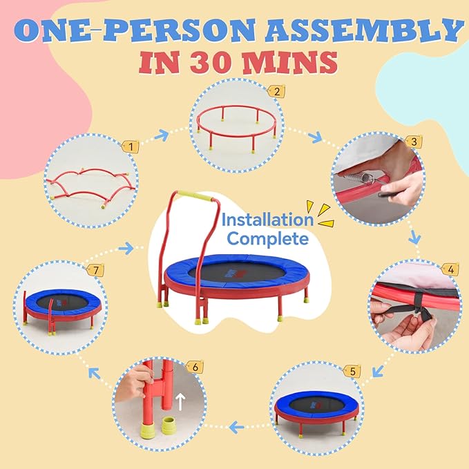 Mini Trampoline for Kids 3-6 with Super Safe Foam Handle Bar, 3ft Toddler Trampoline Indoor with No-Gap Cover for Indoor and Outdoor