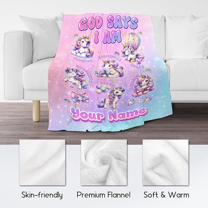 Personalized Unicorn Fleece Blanket for Girls & Women, Soft Plush Kids Blanket for Couch & Office, 40"x50" - Inspirational Gift for Her & Daughter
