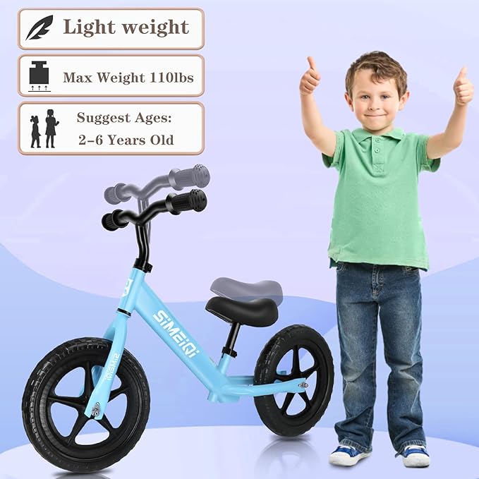 SIMEIQI 12" Balance Bike for Boys Girls 2 3 4 5 Years Old No Pedal Walking Balance Training Sports Bicycle for Kids Toddlers