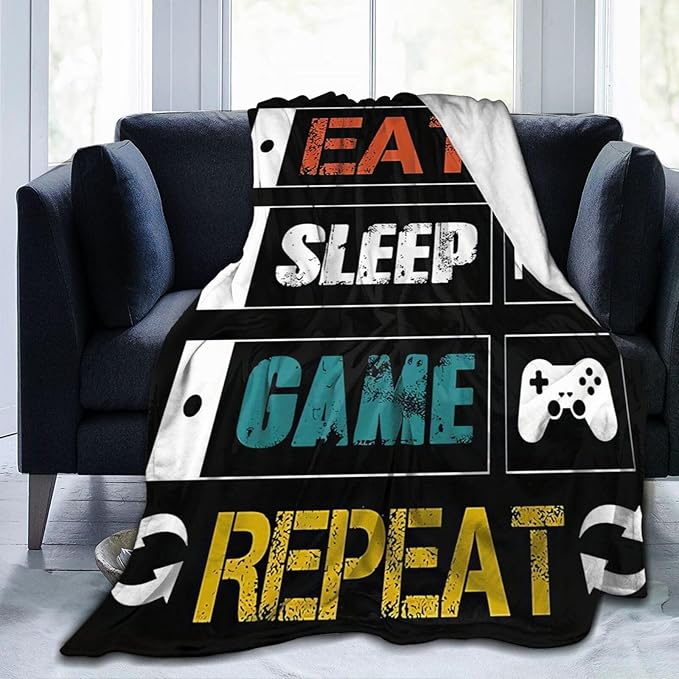 Game Blanket Gaming Gamer Throw Blanket Cozy Plush Black and White Fleece Flannel Ultra Soft Blankets Lightweight Fuzzy Party Gifts for Girls Boys Women Men Adult Kids 80"X60"