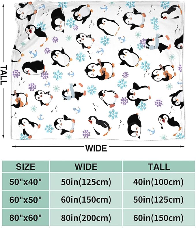 Penguin Throw Blanket for Kids, Cute Penguin Animals Fleece Blanket Gifts for Boys Girls, Warm Cozy Soft Flannel Stuff for Bed Sofa Couch 60" x 50"