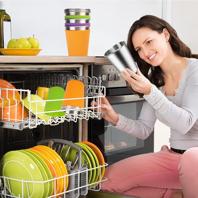 ShineMe Stainless Steel Kids Cups, 5pack with Spill Proof Lids, Straws & Silicone Sleeves, 12oz, BPA Free, Insulated, for Cold & Hot Drinks