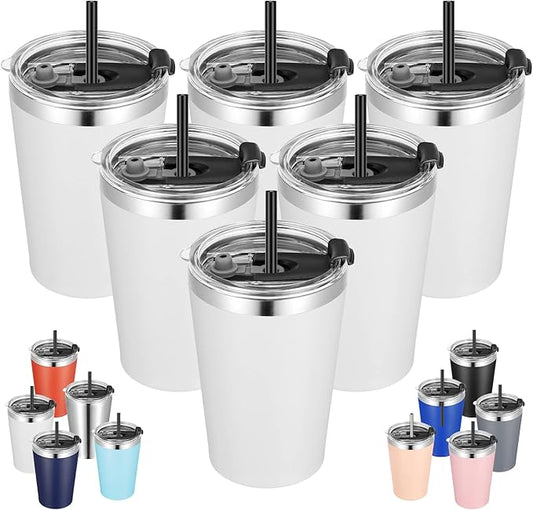 VEGOND 12oz Tumbler Stainless Steel Tumbler bulk Vacuum Insulated Double Wall Travel Tumbler with Lid and Straw Reusable Tumbler, White 6 Pack