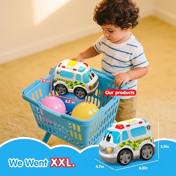 Ambulance Toys for Kids 3-8 Year Old Remote Control Car for Toddlers 1-3 Durable RC Medical Transport Emergency Rescue Vehicle with Light & Siren Sound Effects 2.4G Cartoon Cars