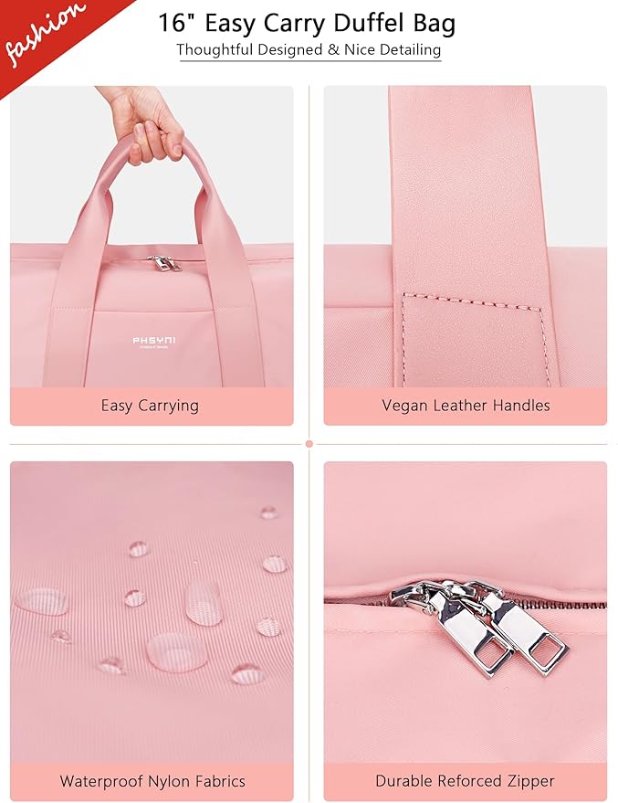 Compact Sports Gym Bag for Women Girls, Cute Mini Duffle Bag with Wet Pocket & Shoes Compartment, Personal Item Travel Workout Bag, 16"-Small, Pink