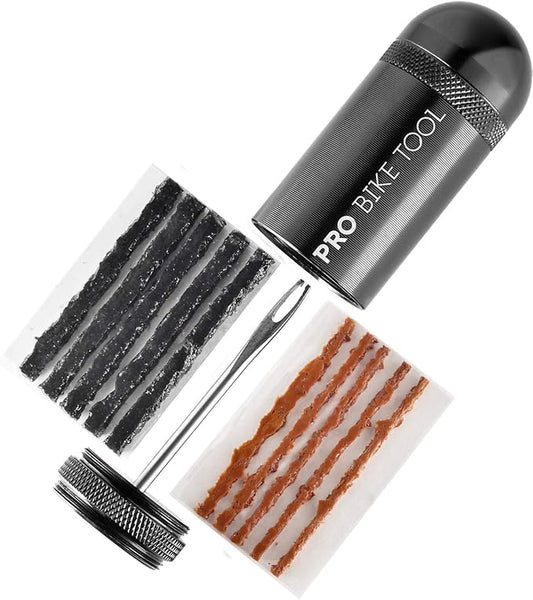PRO BIKE TOOL Tubeless Bike Tyre Repair Kit – for MTB and Road Bicycle Tyres – Fix a Puncture or Flat, Fast – Tackle Set Includes Storage Canister, Plugger Tool and Plugs