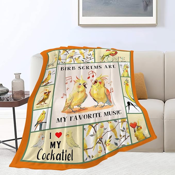 Parrot Bird Throw Blanket Cute Cockatiel Blanket Gifts for Girls Women Kids Boys Adults Men Super Soft Cozy Plush Fluffy Fuzzy Fleece Blanket Home Decor 40''X50''