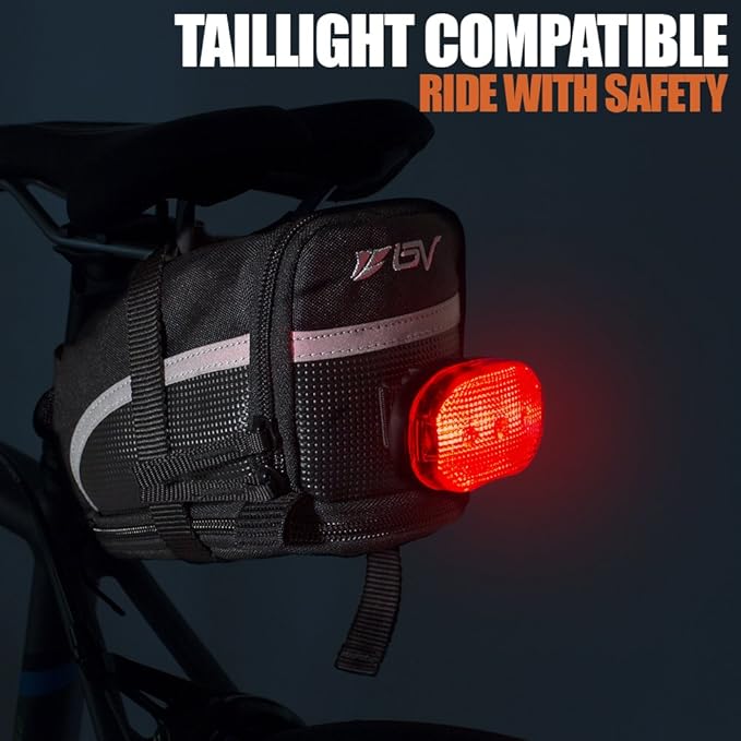 BV Strap-On Bike Bag with Reflective Material - Capacious Saddle Bag with Seperate Divider for Small Items & Room for All Your Essentials - Bike Pouch with Taillight Hanger for Maximum Safety
