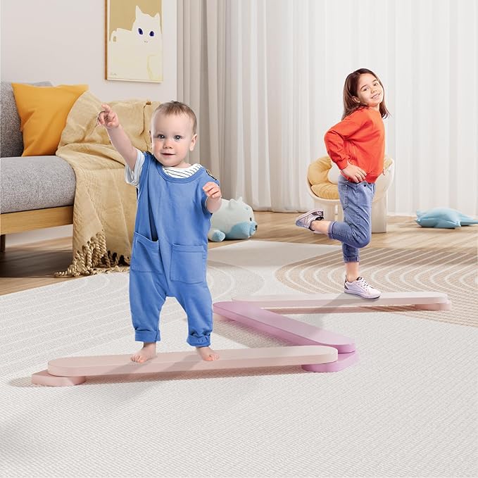 BlueWood Balance Beam for Kids 3-5, Toddler Sensory Wooden Toys and Stepping Stones, Build Coordination Gymnastics Obstacle Motor Skill for Kid