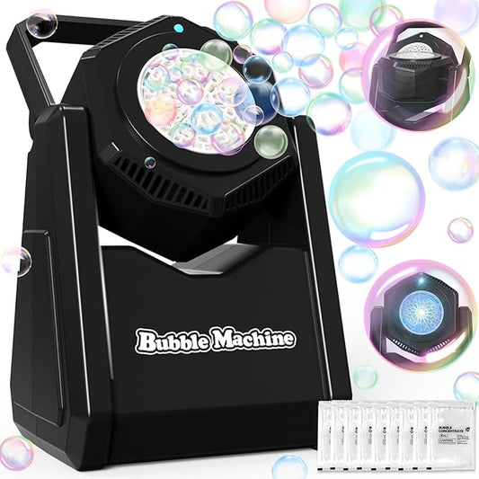Bubble Machine, Automatic Bubbles Blower for Kids Toddlers, 360° Leak-Proof & 90° Adjustment Battery Operated Bubble Toys with LED Light - Gifts for Boys, Girls, Outdoor, Birthday, Halloween Party