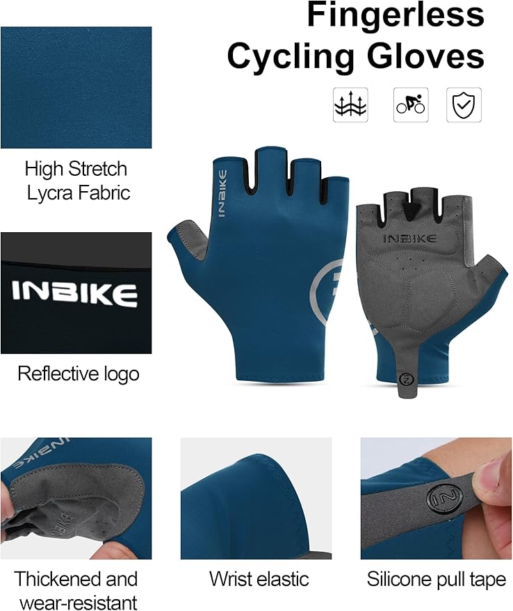 INBIKE Cycling Gloves for Men Women, Breathable Bike Gloves Lightweight Half Finger Biking Glove Mountain Road Bicycle