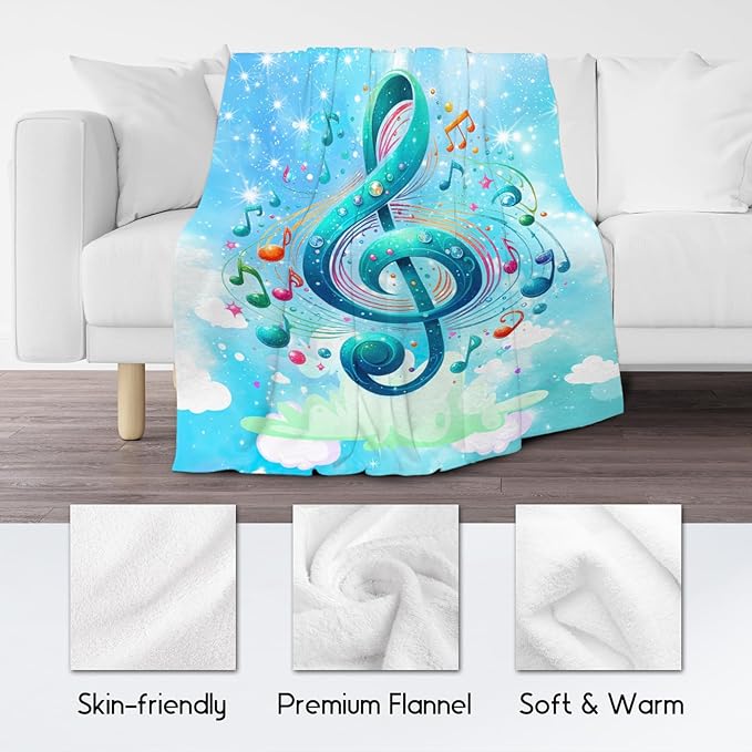 Music Blanket, Gifts for Music Lovers Girls Women, Kids Comfy Flannel Throw for Sofa Home Decor, 50"x60"