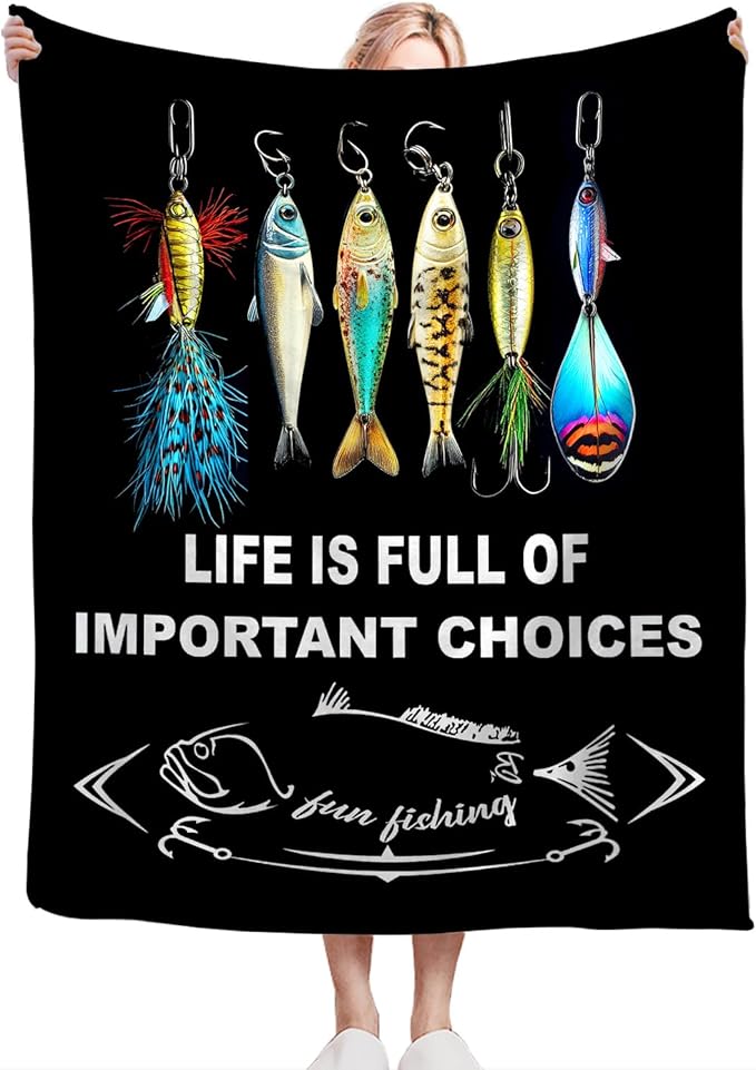 Fishing Blanket Fleece Soft Warm Plush Fishing Throw Blankets Lightweight Plush Fuzzy Cozy Fish Blanket Gifts for Lovers Men Women Suitable for Couch Sofa Bed 50"X40"