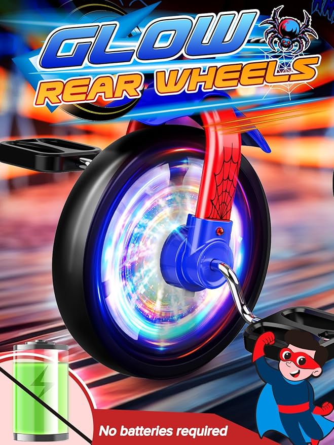 Tricycle for Toddlers 1-3 3-5 Year Olds, Spider Toddler Bike Baby Balance Bike with Colorful Lighting Wheels & Large Basket, Birthday Gift and Toy for 1 2 3 4 5 Year Olds Boys and Girls