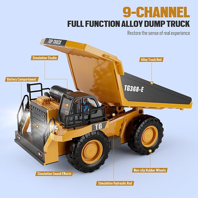 9-Channel Metal RC Wheel Loader - Remote Control Kids Construction Play Toys with Realistic Lights and Sound, 1:20 Scale, Tractor Toys for 3+ Boys, Perfect 2025 Grandkids Birthday Gift for Ages 3-12+