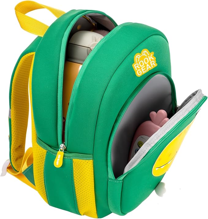 Lightweight and breathable children's dinosaur schoolbag, made of SBR diving fabric, suitable for kindergarten backpacks (green, Small)