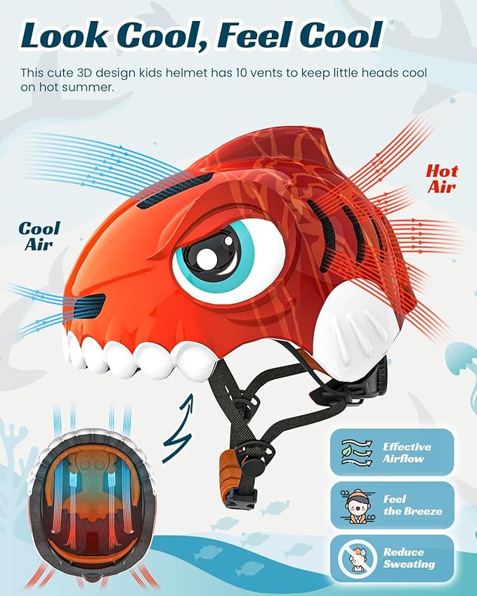 Bike Helmet for Kids 3-5-8 Toddler Bike Helmet Animal 3D Cartoon Boys Girls Safety Adjustable Kids Helmet and Pads Set for Cycling Scooter Skateboard