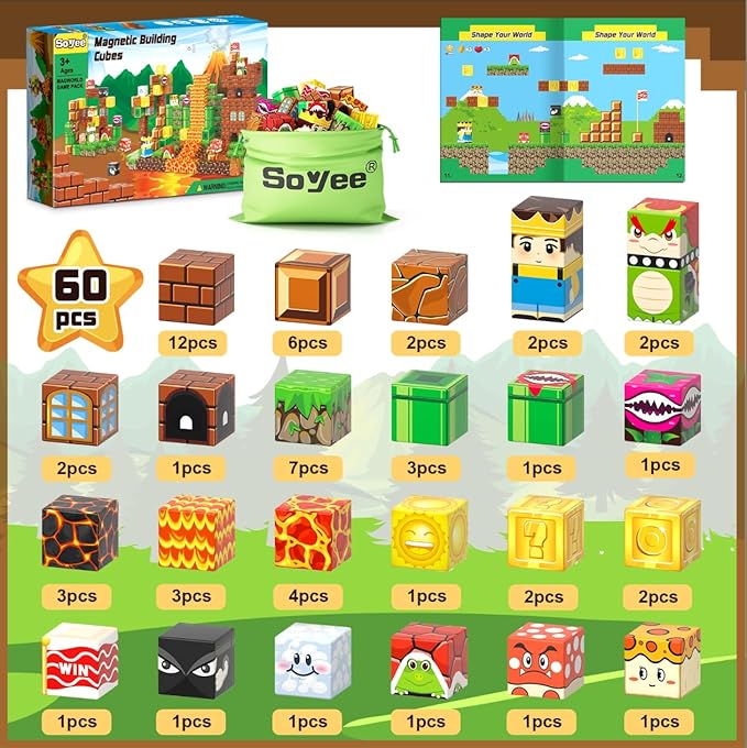Soyee Magnetic Blocks - Build Mine Magnet World Kids Games Magnet Building Toys Kingdom & Lava World Adventure 1'' Magnetic Cubes STEM Toys Christmas Birthday Gifts for 3+ Years Old Boys Girls