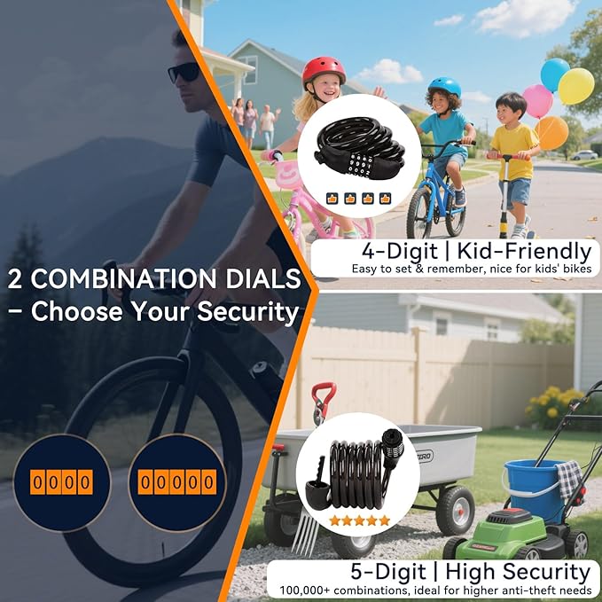 SEPOX® 4Pcs Pack 6FT Extra Long Cable Combination Bike Locks, 4 Digits Retractable Security Lock, 12mm Heavy Duty Anti-Theft Cable for Bicycle, Scooter, Gate, Outdoor Equipment, Weatherproof-Rustproof