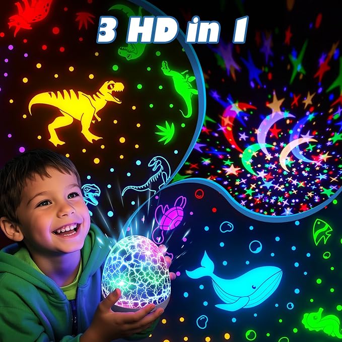 PIKOY Dinosaur Toys for Kids 3-8 Night Light Projector Dinosaur Eggs Boys Christmas Gifts | 15 Sounds & 3D Films | 31Colors & Remote Control | Toddler Boy Toys, Boys Room Decor, Boy Gifts