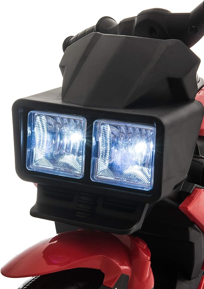 Aosom 6V Kids Motorcycle Toddler Ride-on Toy, High-Traction Battery-Operated Mini Electric Motorbike with Forward/Reverse Switch, Music, Headlights, Horn, Red