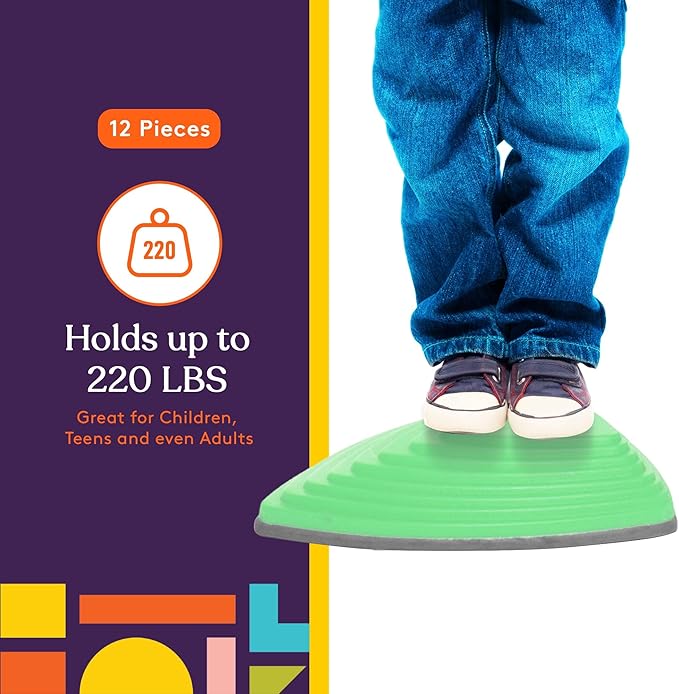 Special Supplies Stepping Stones for Kids Indoor and Outdoor Balance Blocks Promote Coordination, Balance, Strength Child Safe Rubber, Non-Slip Edging (Multi-Color, 12)