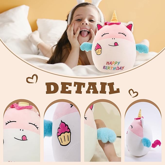 17" Birthday Unicorn Plush Pillow Cute Soft Unicorn Stuffed Animal Pillow Happy Birthday Gifts for Kids Girls and Boys