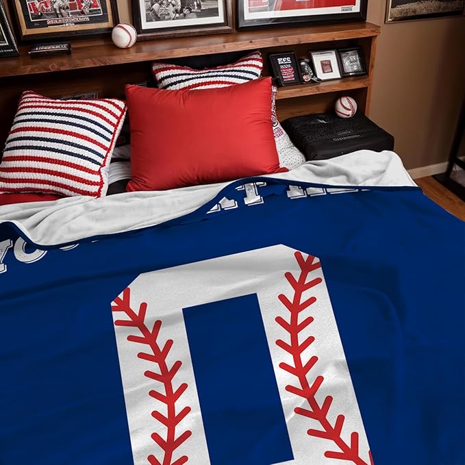 Personalized Baseball Blankets with Name Numbers, Custom Baseball Team Game Throw Flannel Blankets Stuff Gifts for Boys Sports Lover Fans Kids Adult