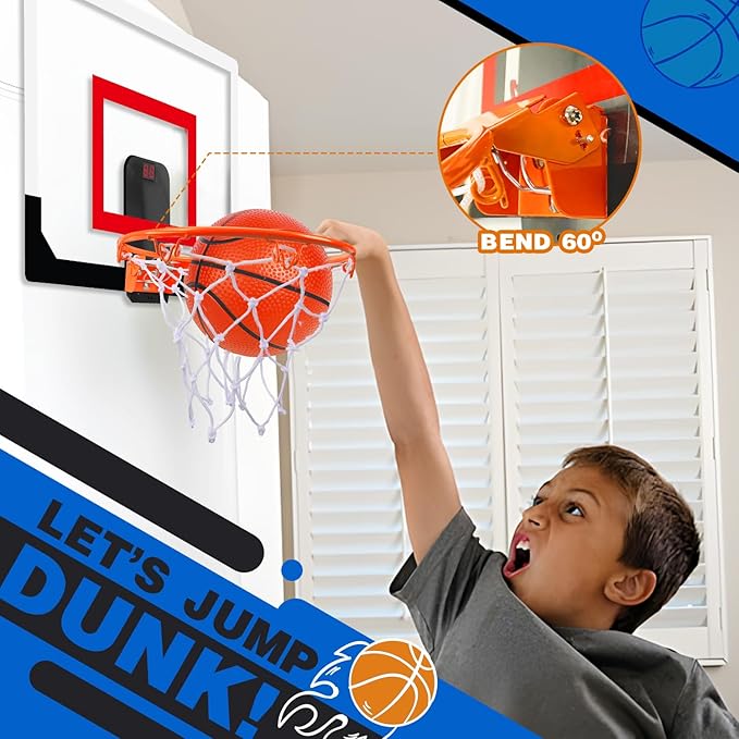 TOY Life Basketball Hoop Indoor with Scoresboard Basketballhoop for Kids Over The Door Mini Hoops for Teens and Adults Door Room Office Goal with 4 Balls