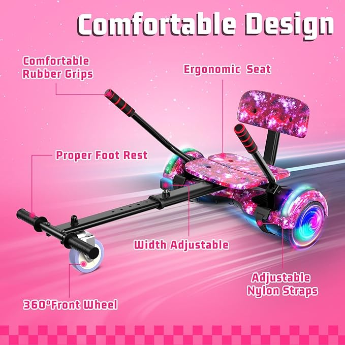 Scooter with Seat Attachment for Kids Adults, 6.5'' 8.5''Balancing Scooter with Bluetooth Speakers & Colorful LED Light with Kart