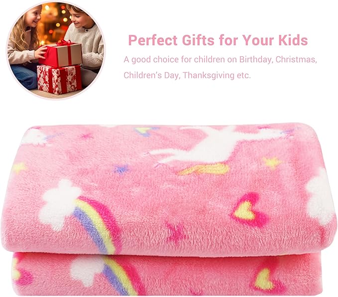 Viviland Kids Throw Blanket, Toddler Pink Unicorn Fleece Blankets for Girls, Age 3-12, Warm Lightweight Plush Throw Blanket for Sofa Chair Couch Bed, Christmas Birthday Gift for Kids, 50" x 60"