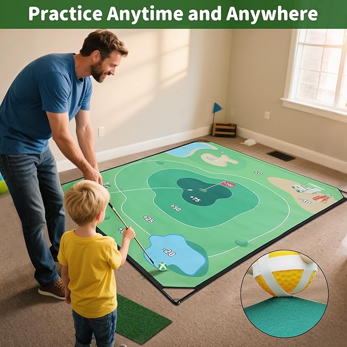 Golf Chipping Game Set – Indoor & Outdoor Golf Games for Adults & Kids, Family Games with Adjustable Angle, 70.9"x70.9", 2 Clubs – Ideal Golf Chipping Game Set & Golf Gifts