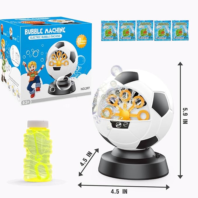 Soccer Bubble Machine, Toy for Ages 5-7 Year Olds, Kids & Toddlers, Birthday Gift for 3 4 5 6 7 8 Year Old Boys Girls, Suitable for Party, Outdoor & House Activities with Bubbles