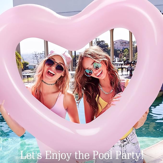 HeySplash Pool Floats, Adult Size Heart Inflatable Pool Floatie for Bachelorette Party, Swim Tube Rings, River Lake Beach Floaty, Wedding Bride Valentine Decor, Fun Toy Raft Lounge, Pink