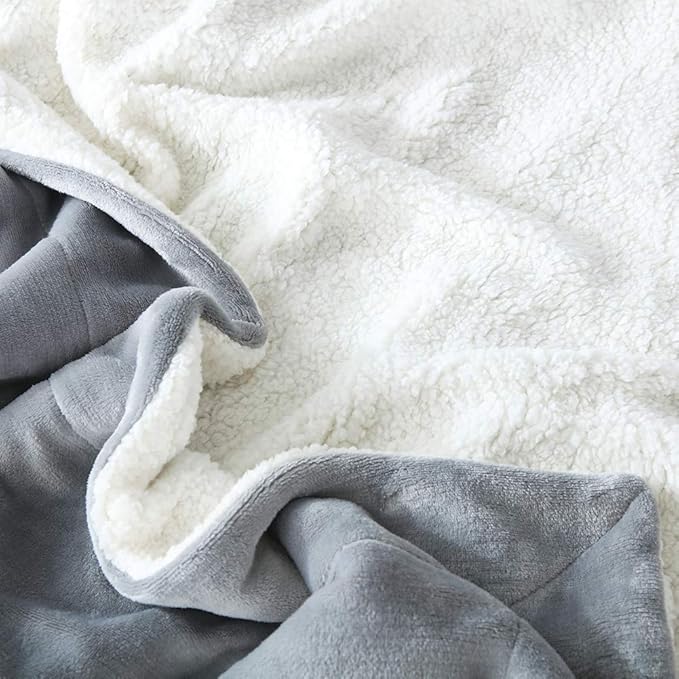 NANPIPER Flannel Blanket Reversible Sherpa Throw Blanket Super Soft Plush Warm Fleece Microfiber (90"x90",Light Gray) Queen