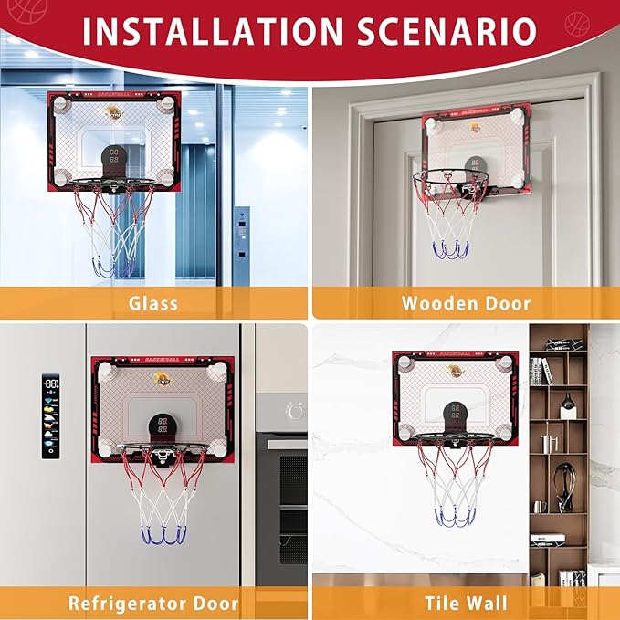 CYFIE Suction Cup Basketball Hoop, Indoor Mini Basketball Hoop with Sturdy Backboard/Electronic Scoreboard, Sound, 3 Balls, Basketball Toys Gifts Ideas for Kids Teens Girls Boys Gifts