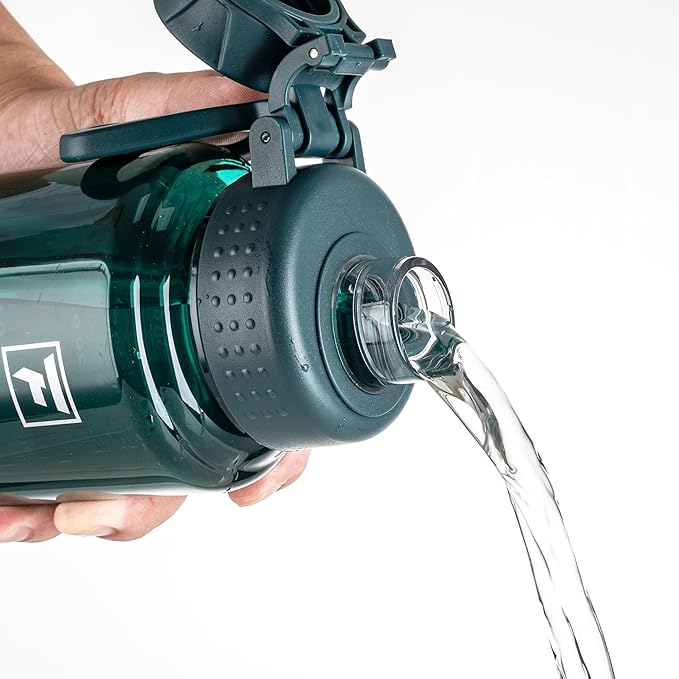 Fanhaw 32 oz Clear Water Bottle with Fast-Flow Spout Lid, BPA-Free Tritan, Wide Mouth, Leakproof, Reusable Bottle for Gym, School, Office, Travel (Dark Green)