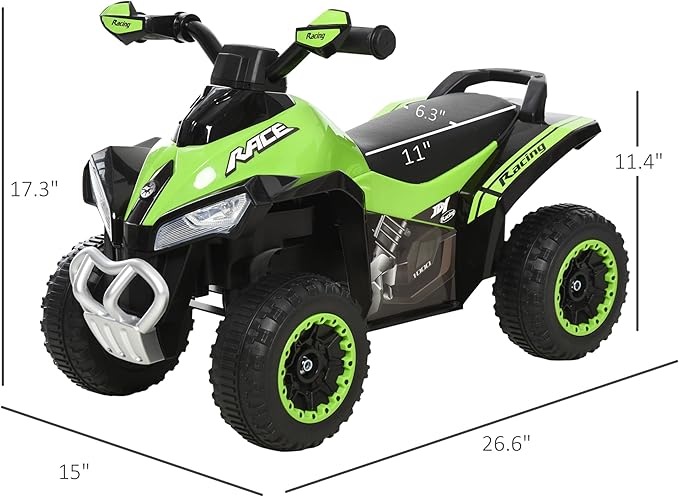 Aosom NO Power Kids Ride On Push Car, Ride Racer, Foot-to-Floor Sliding Car, Walking ATV Toy with Music, Lights, for 1.5-3 Years Old, Green