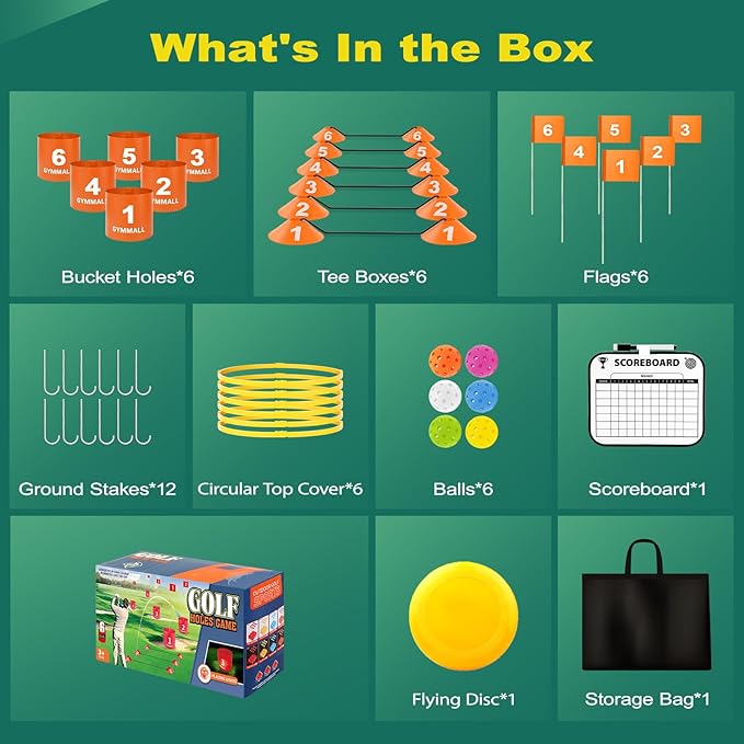 Golf Yard Bucket Games, 6 Holes Bucket Backyard Golf Game Set with Golf Flags for Adults & Kids Indoor Outdoor, Golf Practice Gift for Backyard, Park, Beach, Lawn